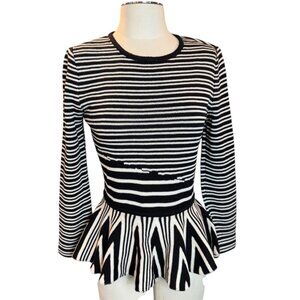 ST JOHN luxury black and white striped sweater Size P or Small EUC